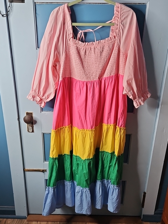 crown & ivy Dresses & Skirts - Crown & Ivy Colorblock Tiered Dress - Pink, Yellow, Green, Blue Plus Size 2X